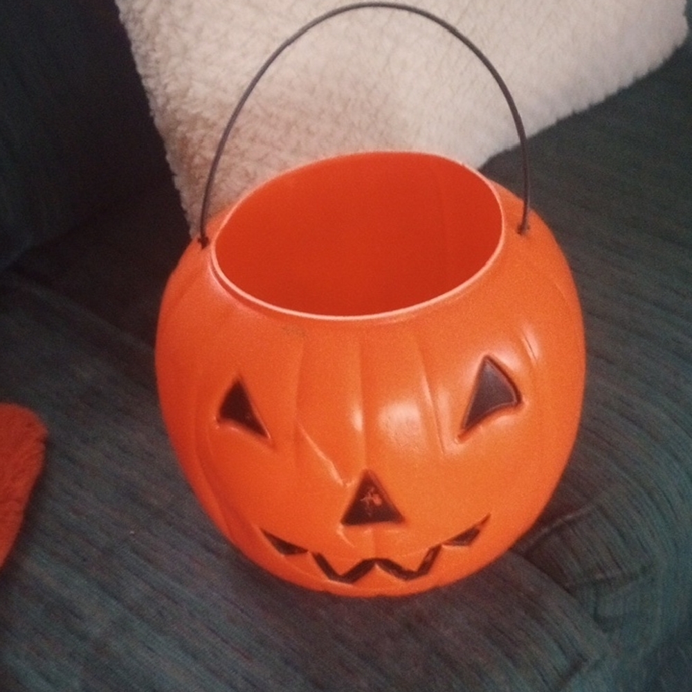 Orange Pumpkin Halloween Bucket Norfolk Vtg Made In The Usa